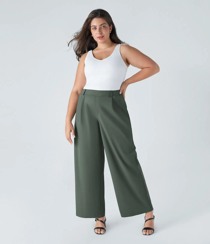 Marlenna Flex DayStretch High Waisted Pocket Straight Leg Work Plus Size Pants