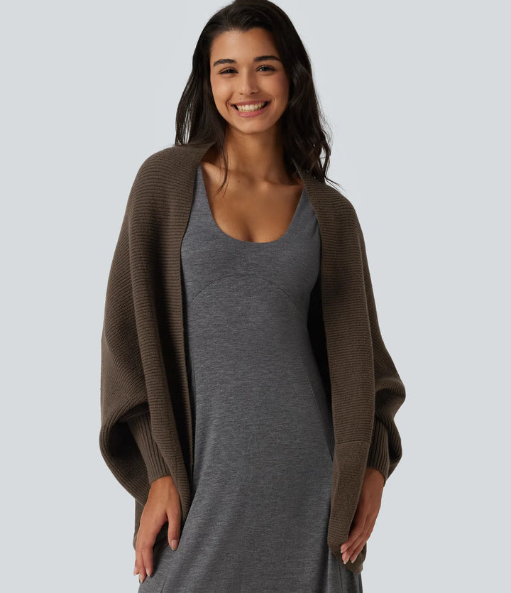 Open Front Dropped Batwing Long Sleeve Casual Cardigan
