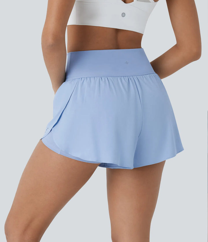 SoftlyZero QuickDry High Waisted Tummy Control Reflective Dots Crossover Hem 2-in-1 Running Shorts 3&