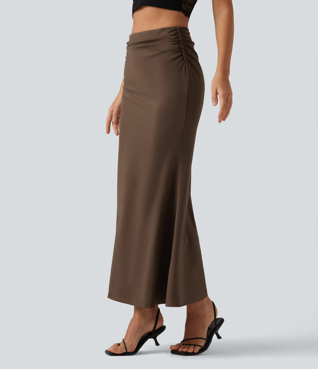Tummy Control High Waisted 2-in-1 Ruched Casual Midi Mermaid Skirt