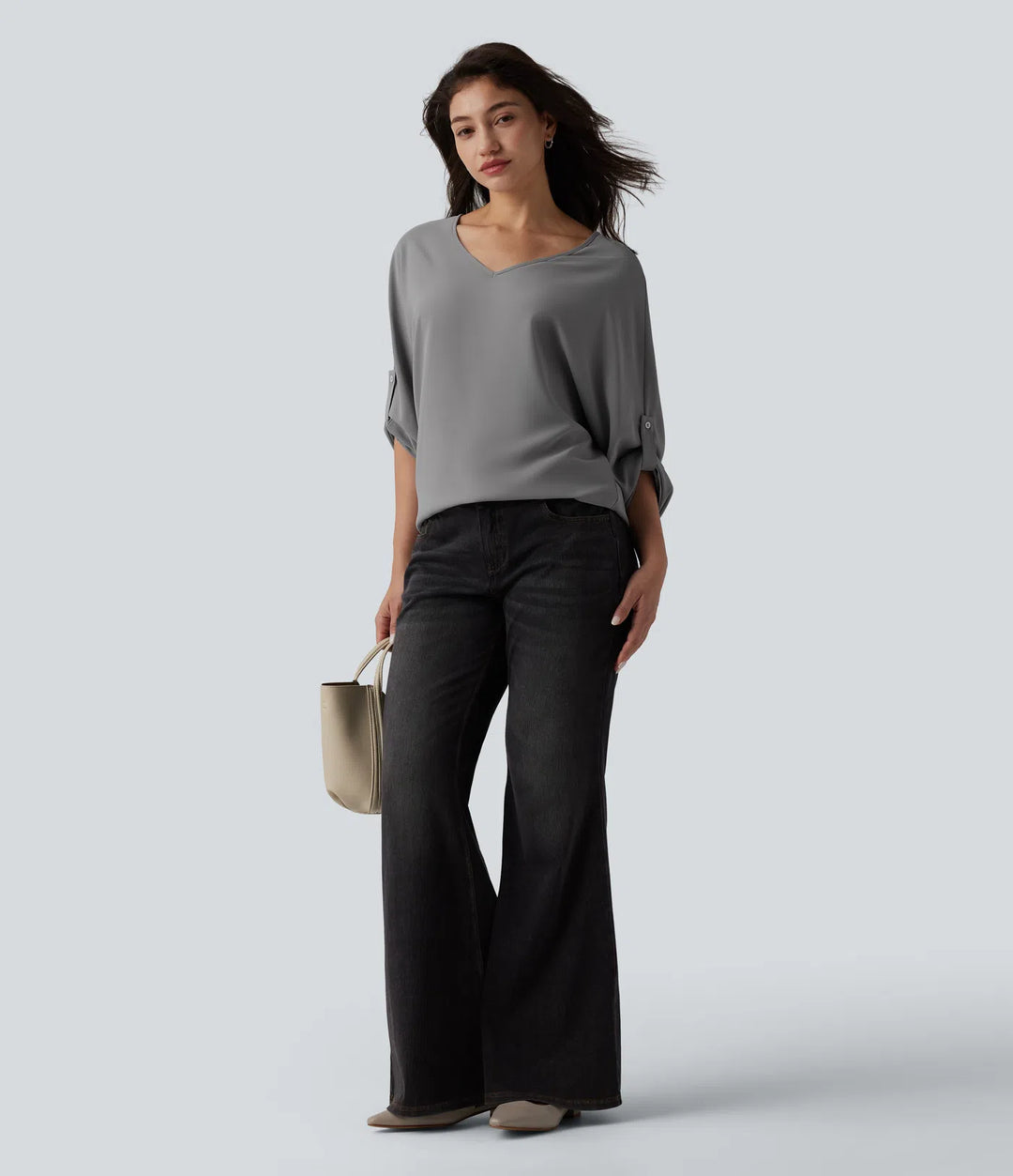 Wrinkle Recovery V Neck Long Sleeve Work Blouse