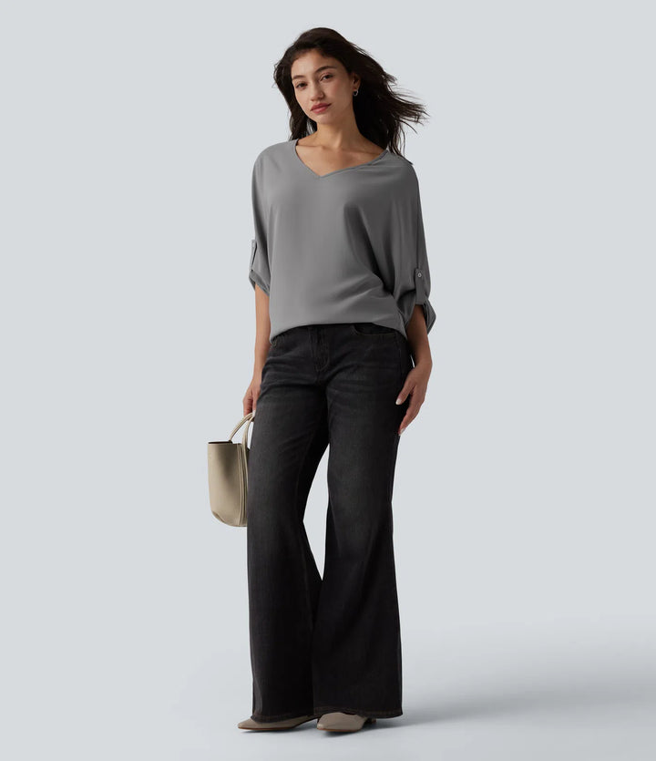 Wrinkle Recovery V Neck Long Sleeve Work Blouse