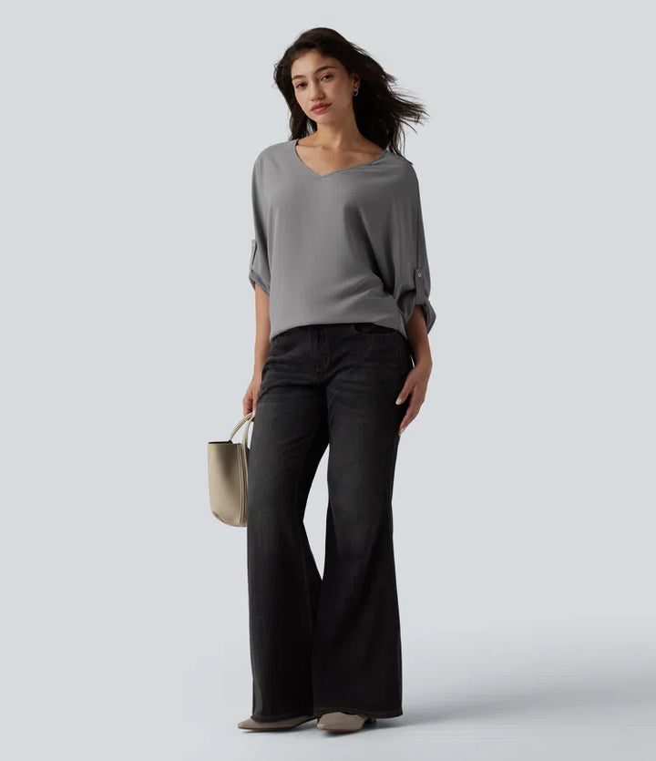 Wrinkle Recovery V Neck Long Sleeve Work Blouse