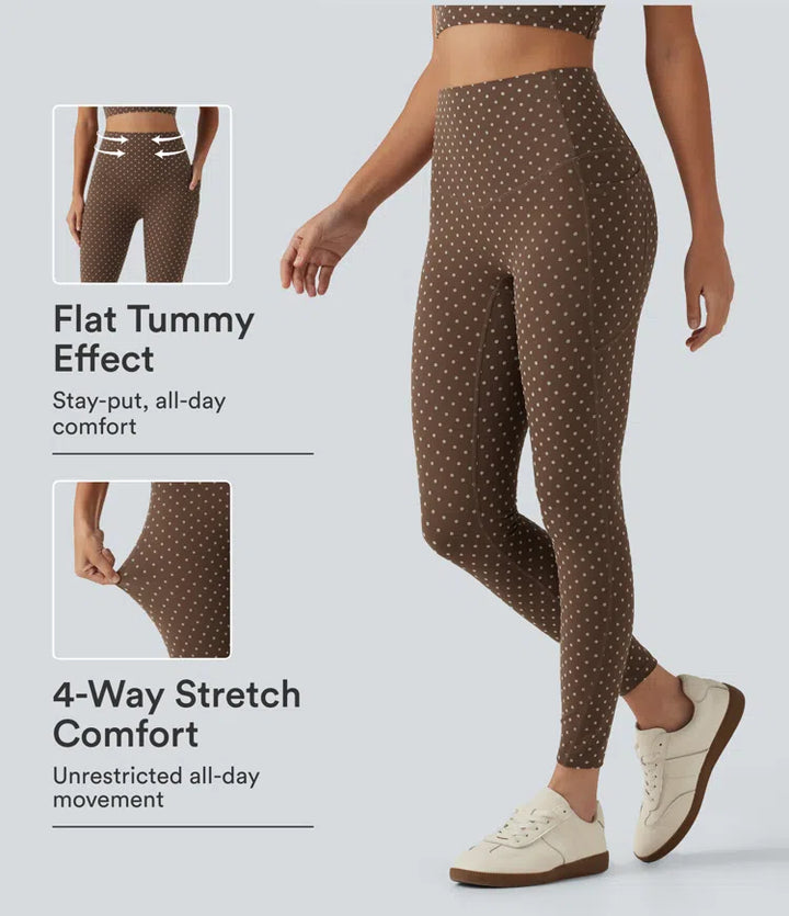 Halara UltraSculpt Flocked High Waisted Tummy Control Polka Dot Workout Leggings with Pockets