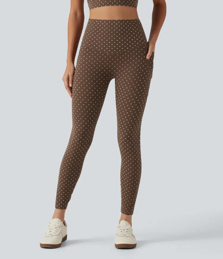 Halara UltraSculpt Flocked High Waisted Tummy Control Polka Dot Workout Leggings with Pockets