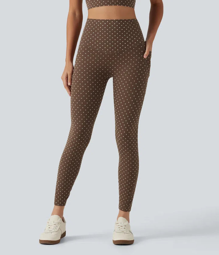 Halara UltraSculpt Flocked High Waisted Tummy Control Polka Dot Workout Leggings with Pockets