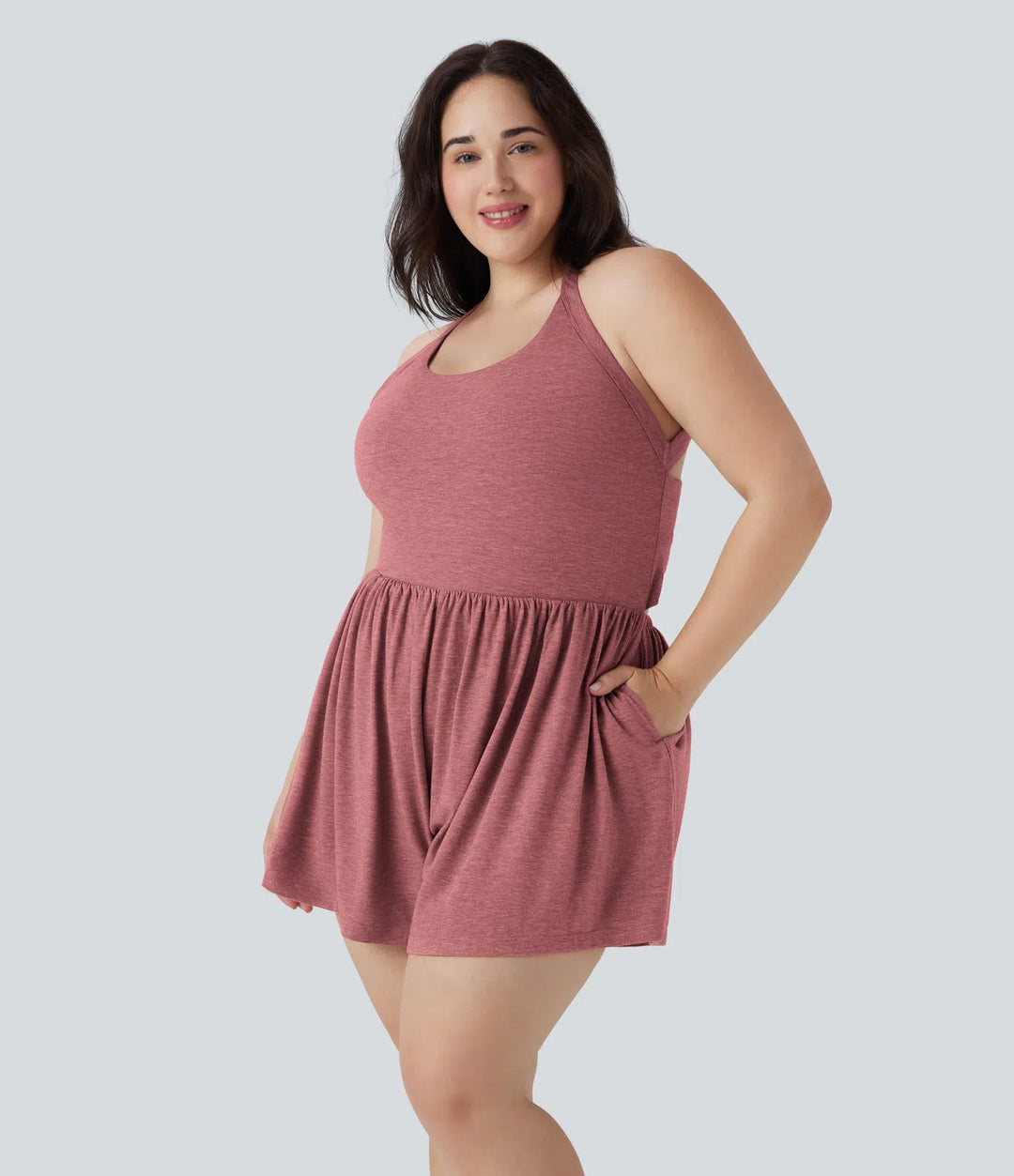 2-in-1 Plus Size Romper with Pockets-Easy Peezy Edition
