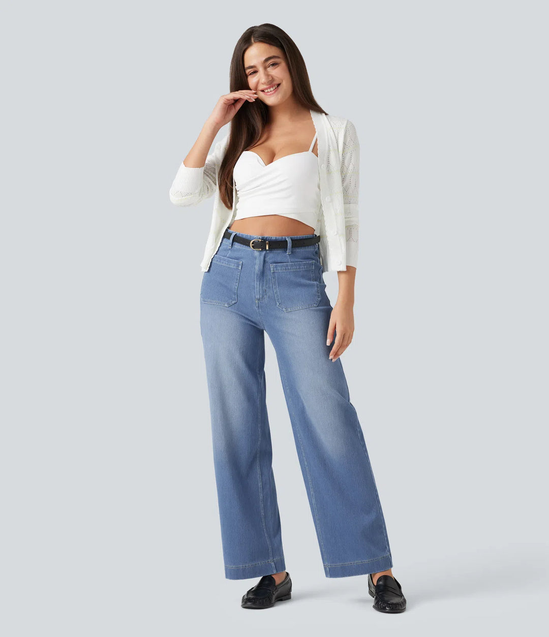 Halara Flex High Waisted Straight Leg Casual Jeans with Pockets