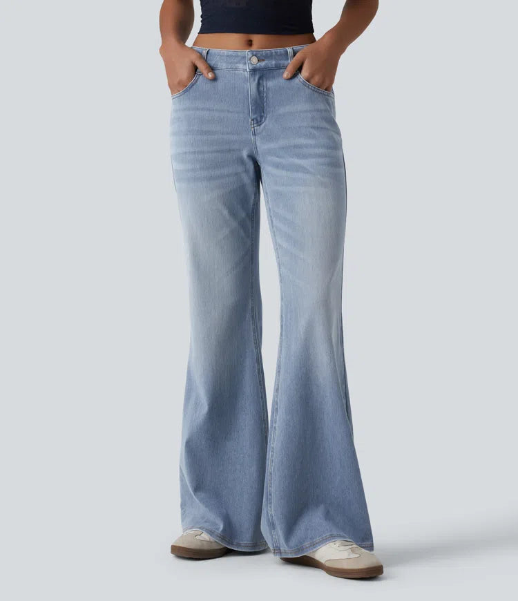 Halara Flex Low Rise Flare Washed Casual Jeans with Pockets