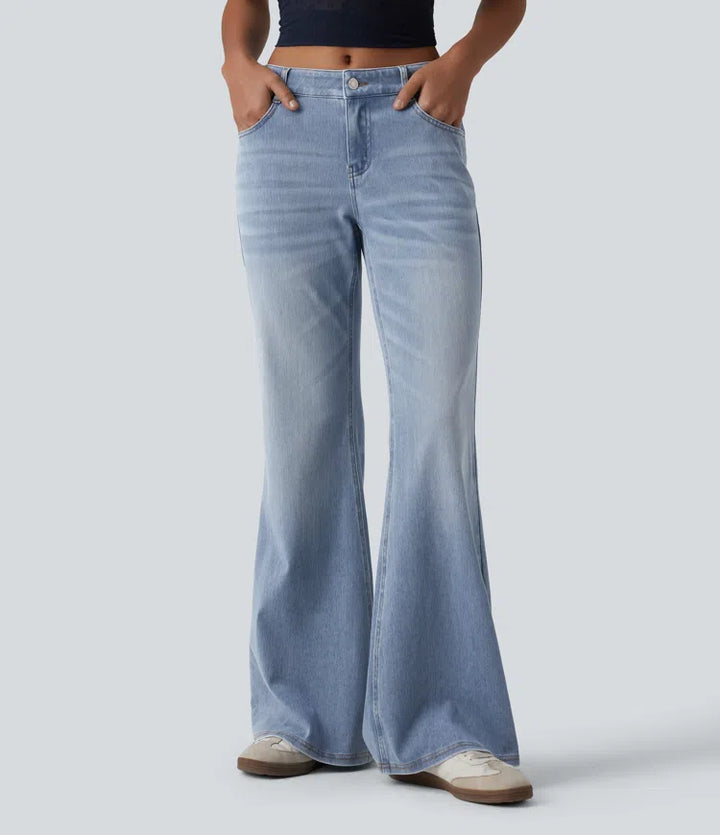 Halara Flex Low Rise Flare Washed Casual Jeans with Pockets