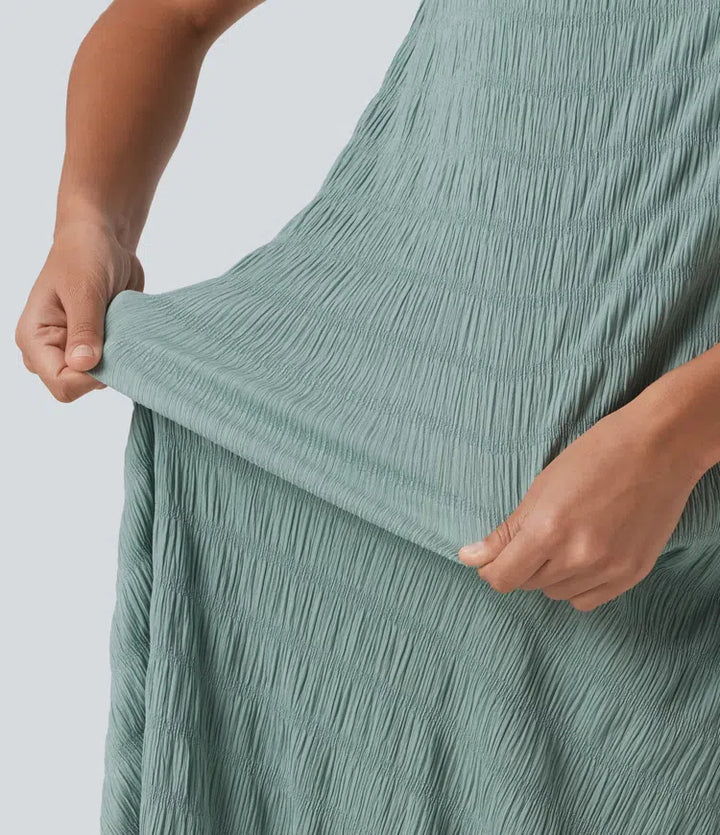 Round Neck Built-in Bra Sleeveless Ruffle Hem Midi Casual Dress