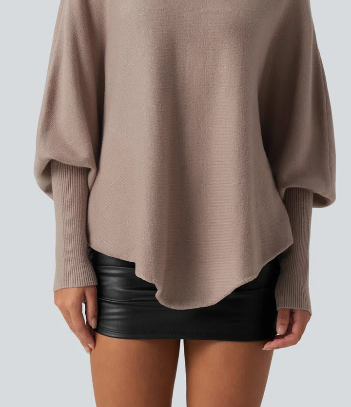 Batwing Long Sleeve Asymmetric Hem Casual Sweater