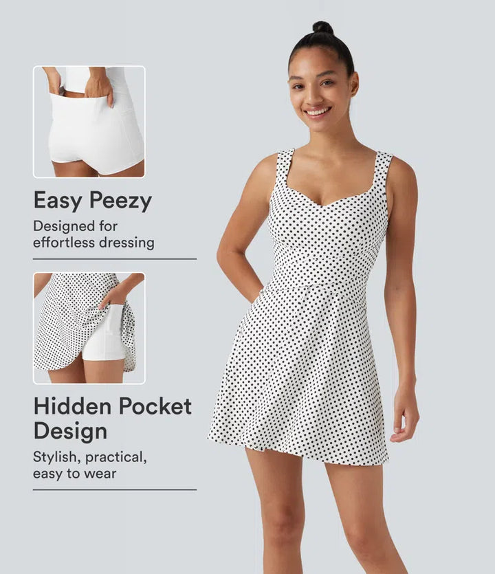 Built-in Bra 2-in-1 Polka Dot Mini Tennis Active Dress with Pockets-Easy Peezy Edition