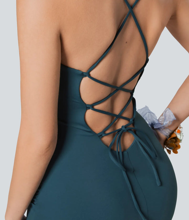 SoftlyZero Airy Crossover Ruched Lace Up Bodycon InstantCool Dress