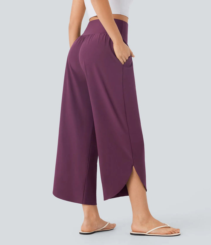 Breezeful High Waisted Tummy Control Split Hem Quick Dry Resort Pants with Pockets