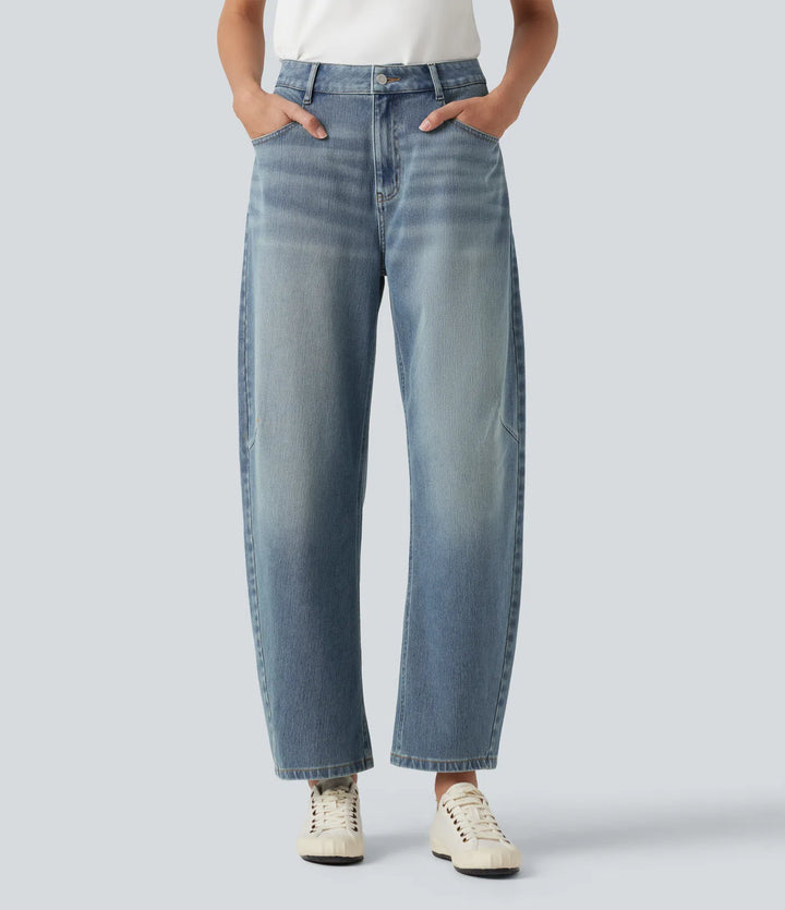 Halara Flex High-waisted Casual Barrel Leg Jeans with Pockets