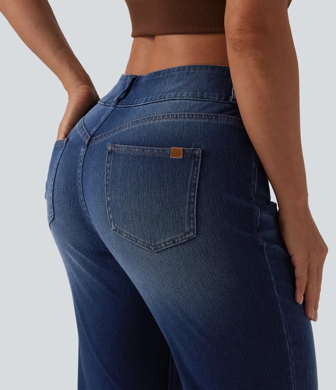 Halara Flex Asymmetric Mid Rise Casual Flare Jeans with Pockets