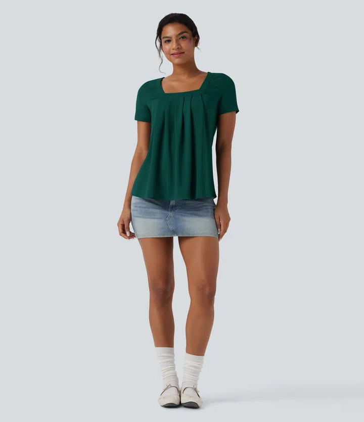 Square Neck Short Sleeve Casual Blouse
