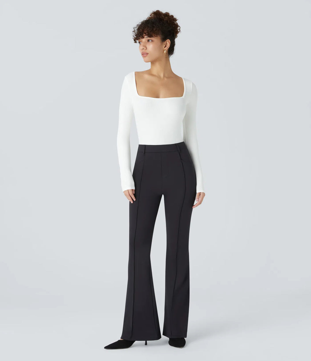 Ribbed Knit Square Neck Long Sleeve Skinny Casual Bodysuit