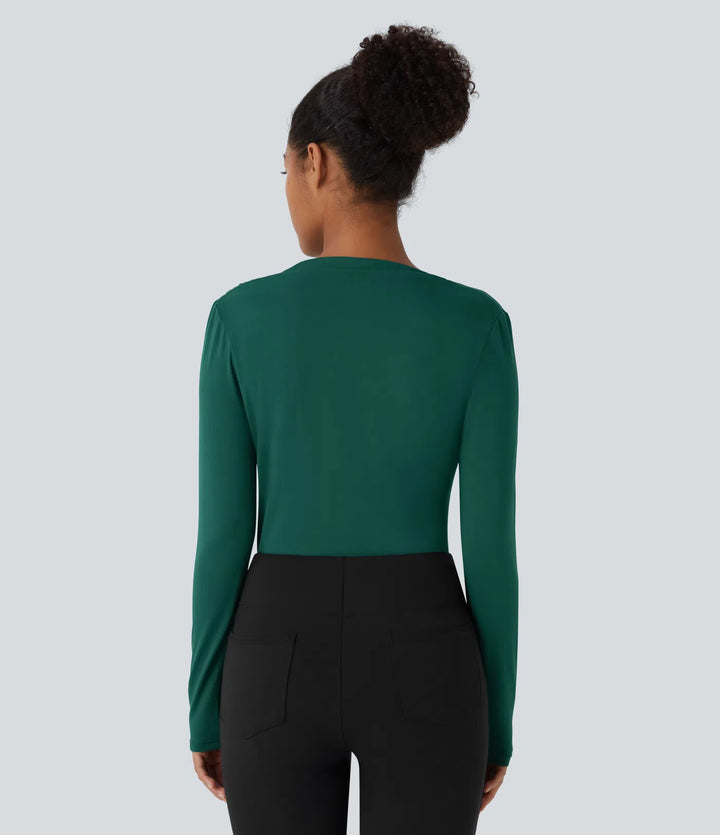 Cowl Neck Ruched Long Sleeve Slim Work Top