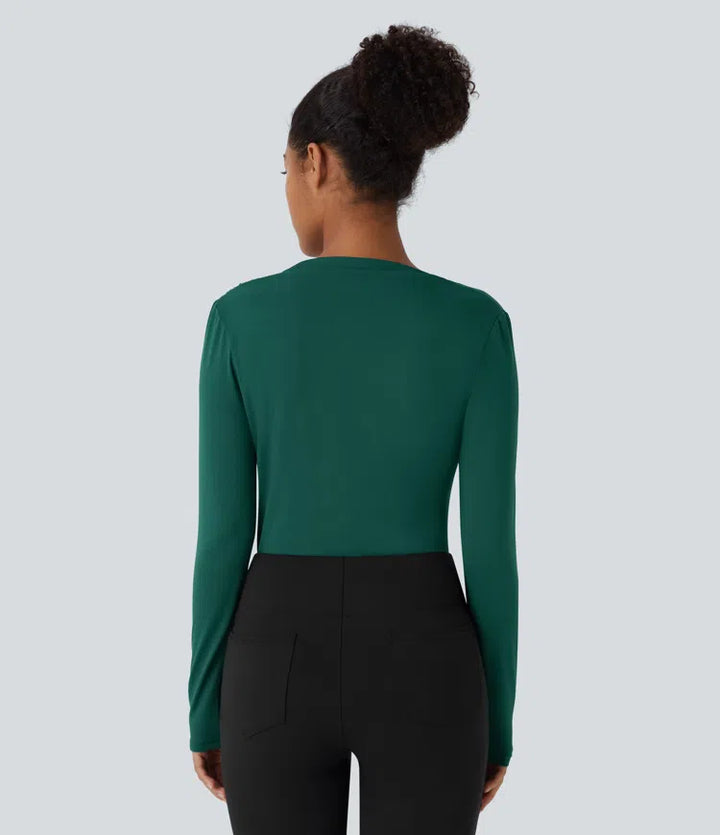 Cowl Neck Ruched Long Sleeve Slim Work Top