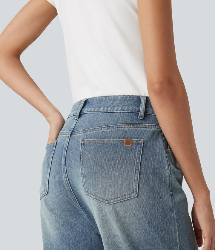 Halara Flex High-waisted Casual Barrel Leg Jeans with Pockets