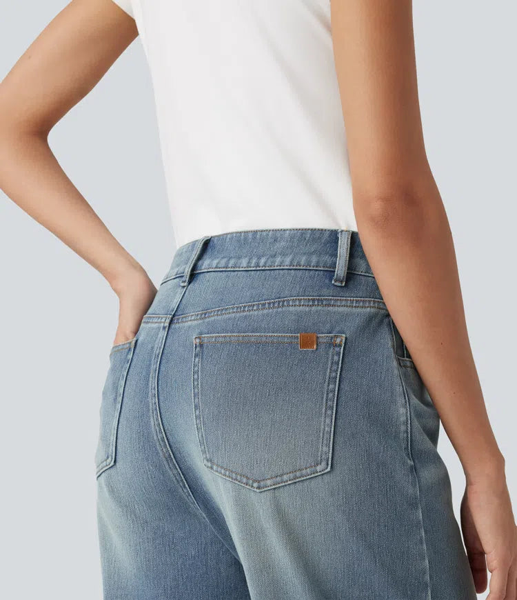 Halara Flex High-waisted Casual Barrel Leg Jeans with Pockets