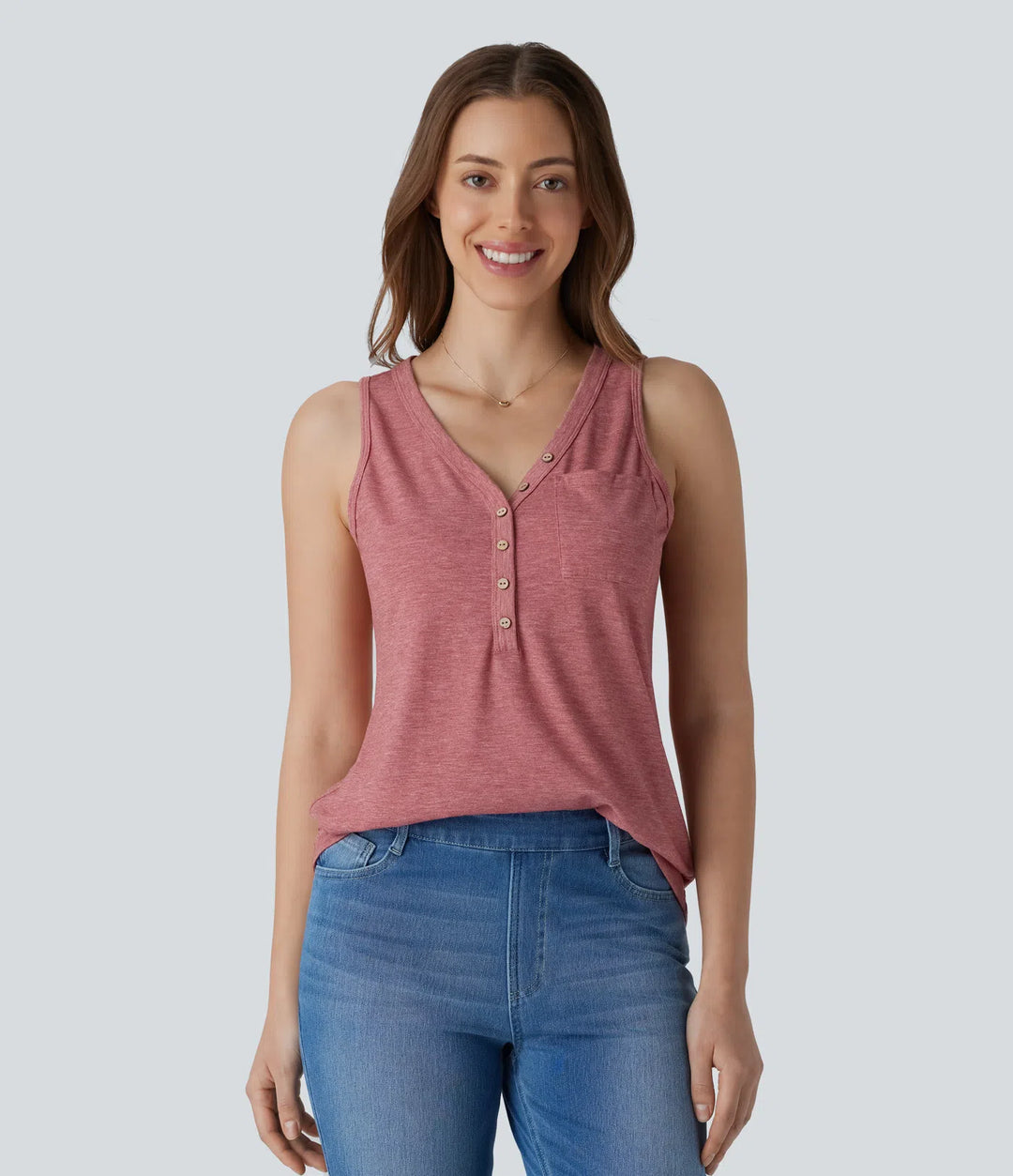 V Neck Sleeveless Decorative Casual Top