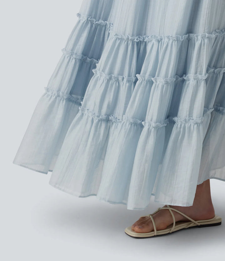 High Waisted Flowy Tiered Maxi Resort Skirt