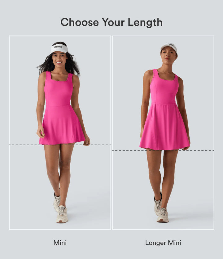 SoftlyZero Airy 2-in-1 Cool Touch Mini Dance Active Dress with Pockets-Easy Peezy Edition-Longer Length