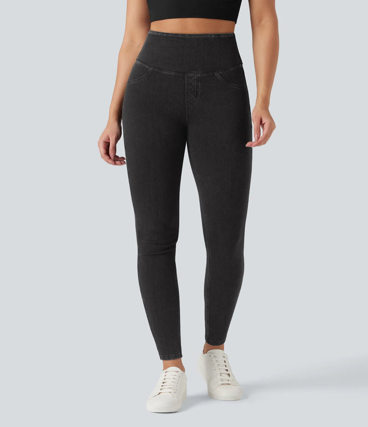 Halara Flex High Waisted Tummy Control Denim Casual Leggings with Pockets