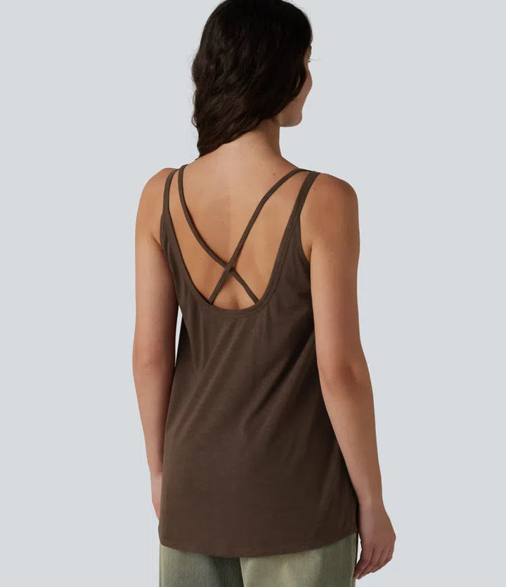 U-Neck Built-in Bra Loose Fit Casual Tank Top