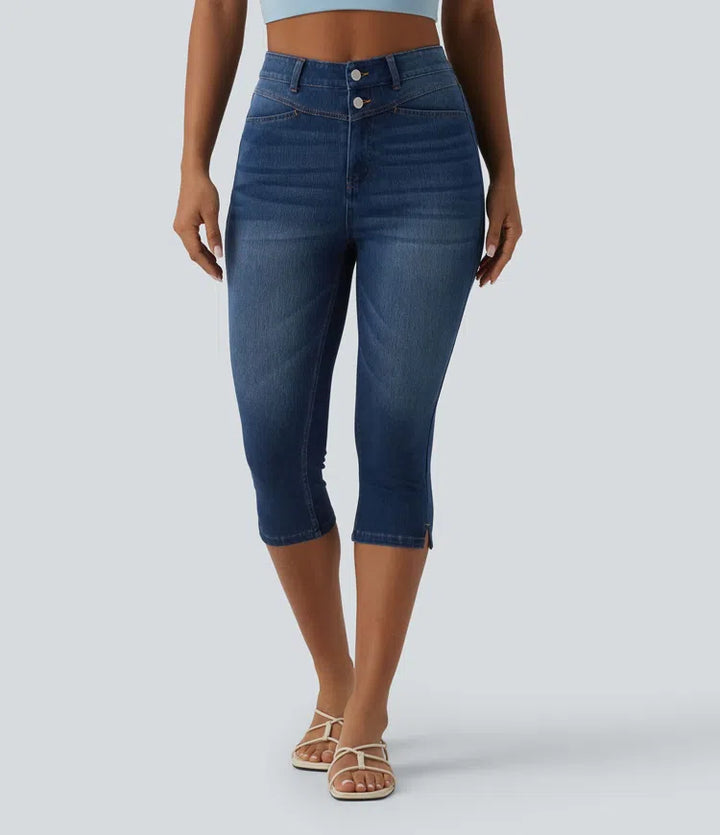 Halara Flex High Waisted Split Capri Casual Slim Jeans with Pockets