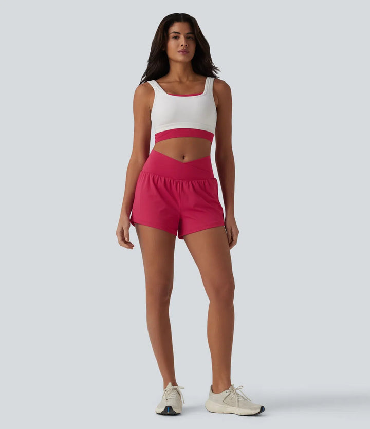 SoftlyZero Airy Crossover High Waisted 2-in-1 InstantCool Yoga Shorts 3&