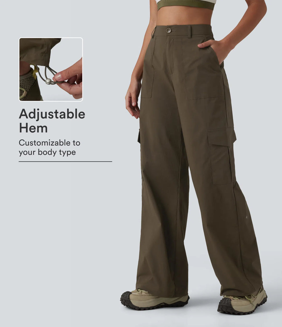 High Waisted Hiking Cargo Straight Leg Pants with Pockets