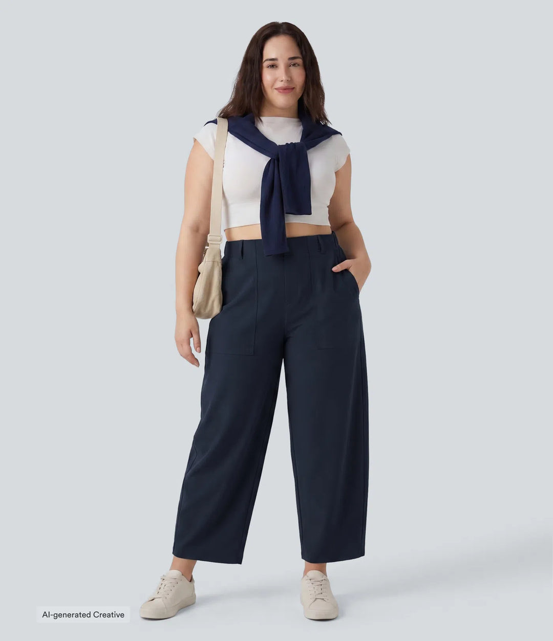 Plus Size DayStretch High Waisted Barrel Leg Casual Pants with Pockets
