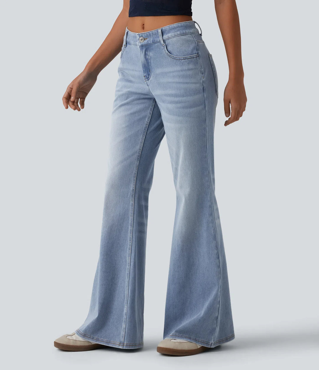 Halara Flex Low Rise Flare Washed Casual Jeans with Pockets