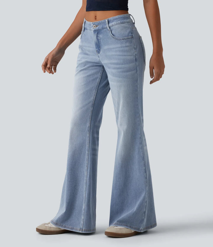 Halara Flex Low Rise Flare Washed Casual Jeans with Pockets