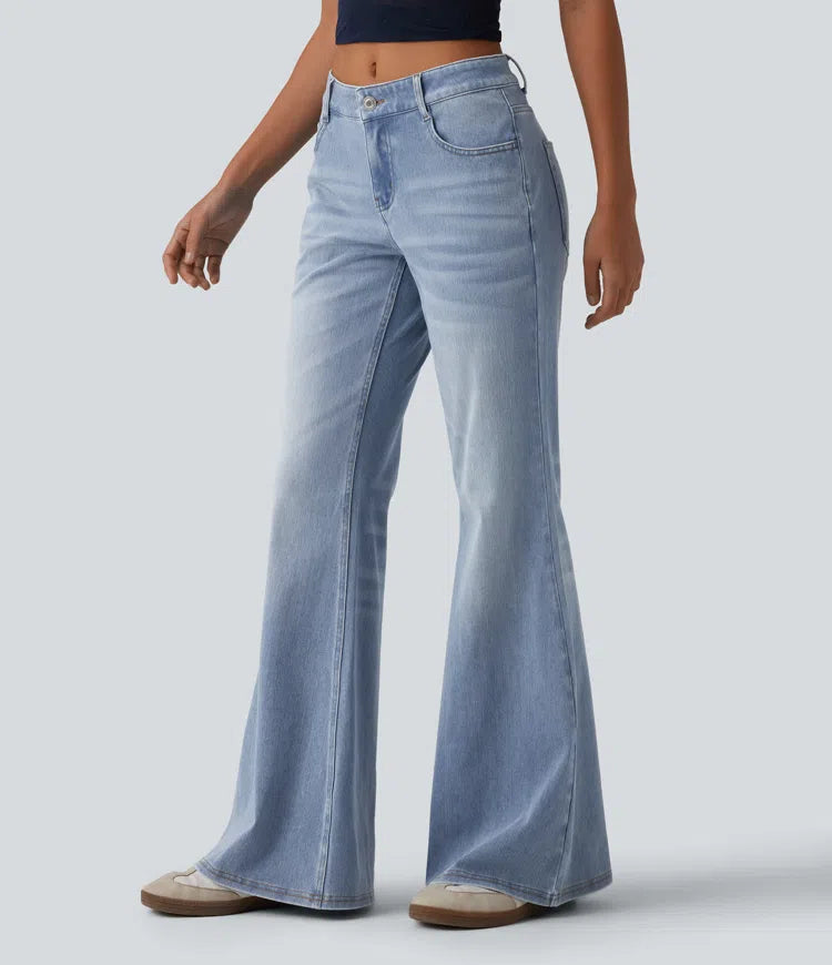 Halara Flex Low Rise Flare Washed Casual Jeans with Pockets