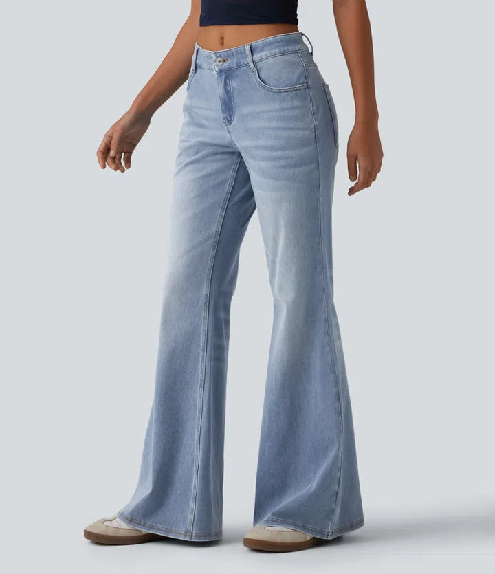 Halara Flex Low Rise Flare Washed Casual Jeans with Pockets
