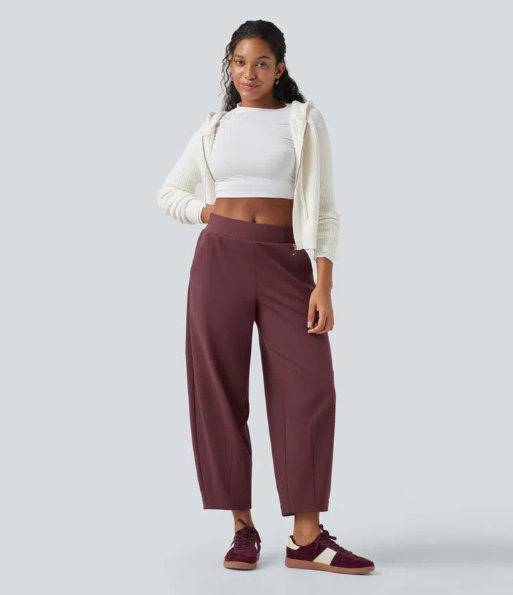 DayStretch Mid Rise Casual Barrel Leg Baggy 7/8 Pants with Pockets