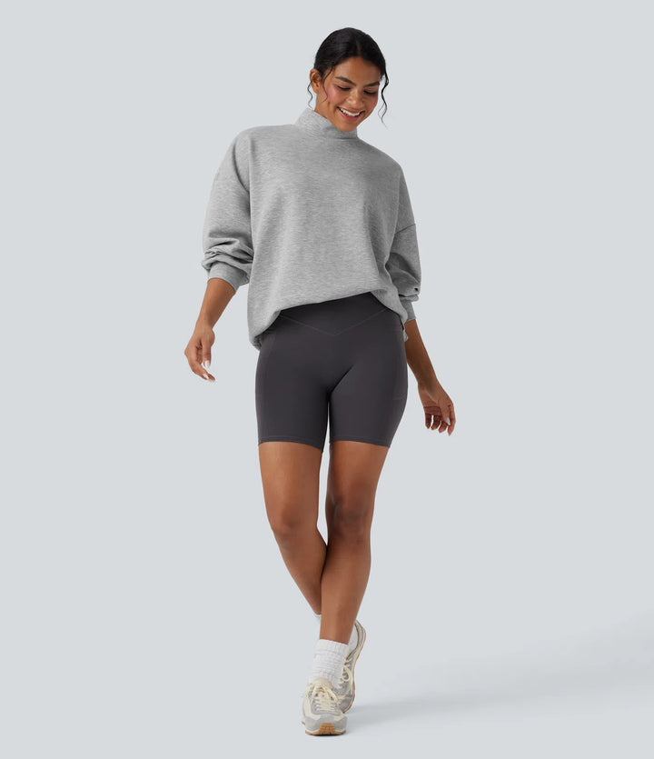 Mock-neck Relaxed Casual Sweatshirt with Pockets