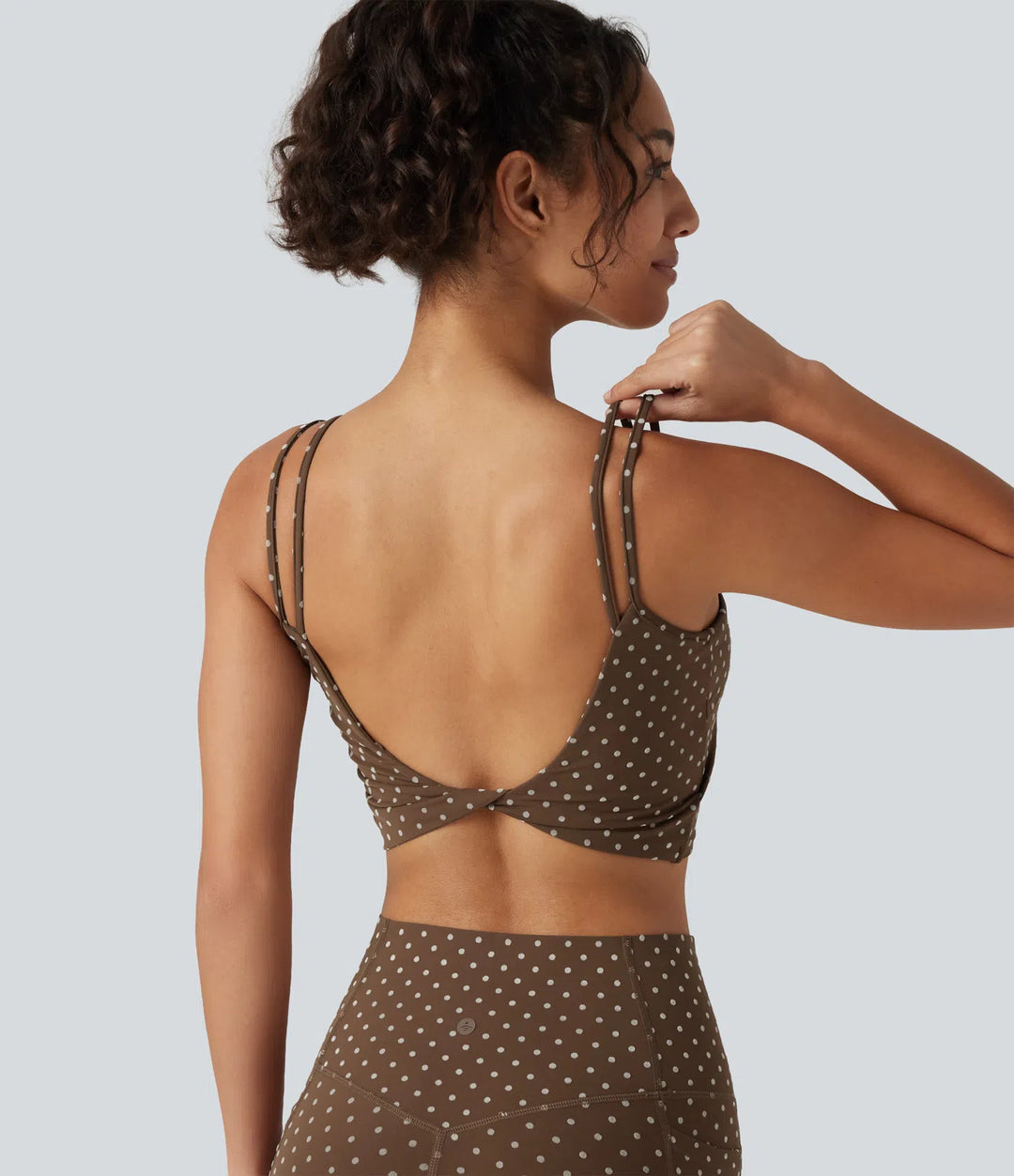 Halara UltraSculpt Light Support Backless Built-in Bra Flocked Polka Dot Yoga Sports Bra