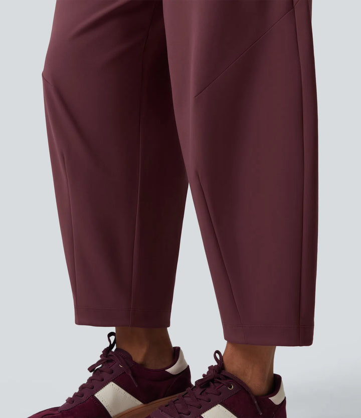 DayStretch Mid Rise Casual Barrel Leg Baggy 7/8 Pants with Pockets