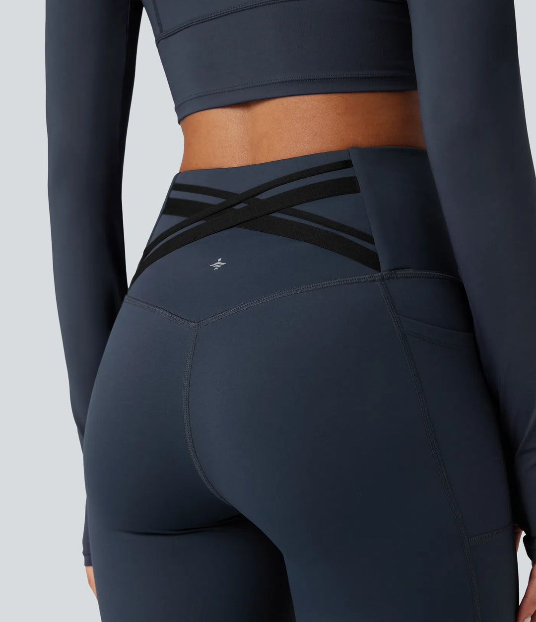 Halara Ultrasculpt Heat High Waisted Tummy Control Crossover Back Fleece Running Leggings with Pockets