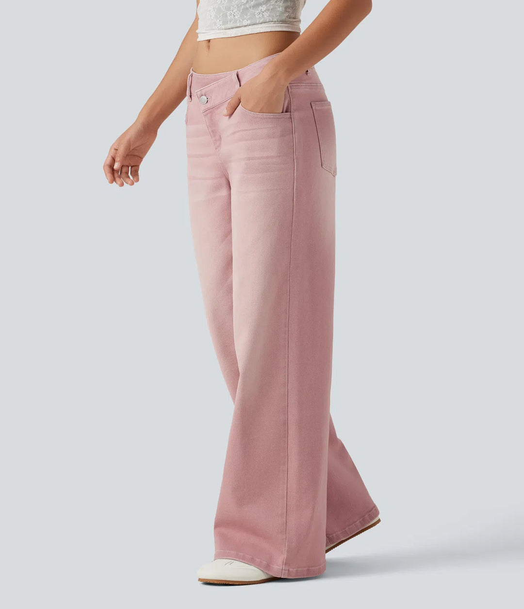 Low Rise Asymmetric Wide Leg Colorful Casual Jeans with Pockets