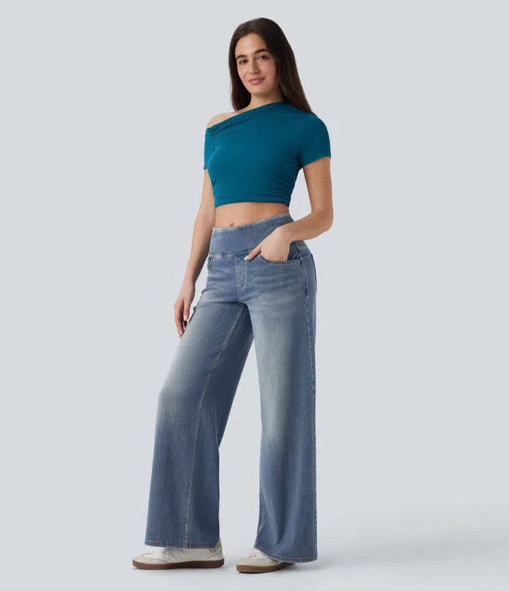Halara Flex Mid Rise Tummy Control Casual Baggy Jeans with Pockets