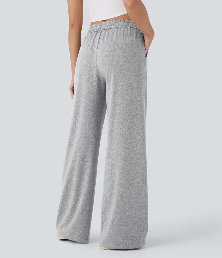 High Waisted Drawstring Pocket Wide Leg Baggy Casual Pants