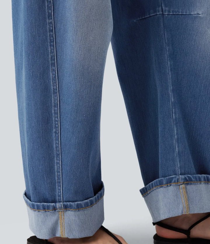 Halara Flex Low Rise Rolled Hem Casual Barrel Leg Jeans with Pockets