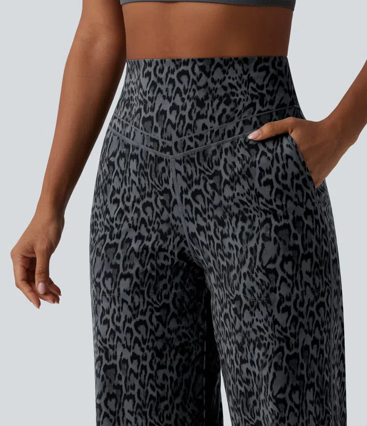 Halara UltraSculpt Leopard Print High Waisted Tummy Control Straight Leg Yoga Pants with Pockets